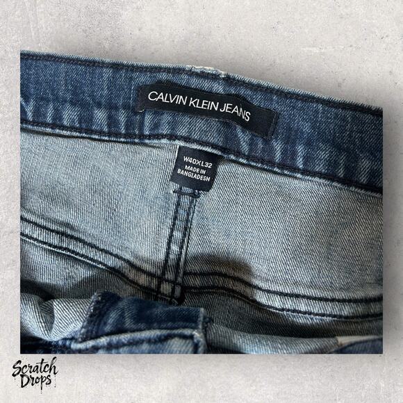 Calvin Klein Jeans Mens Distressed Blue Denim Straight Leg Vintage Fit Pants - Picture 6 of 7